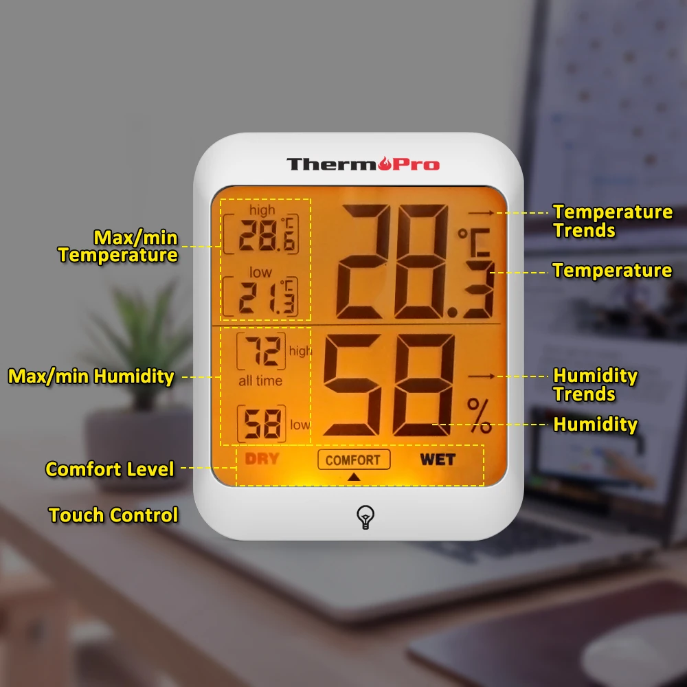 Цифровой Внутренний термометр ThermoPro TP 53 монитор влажности с сенсорной