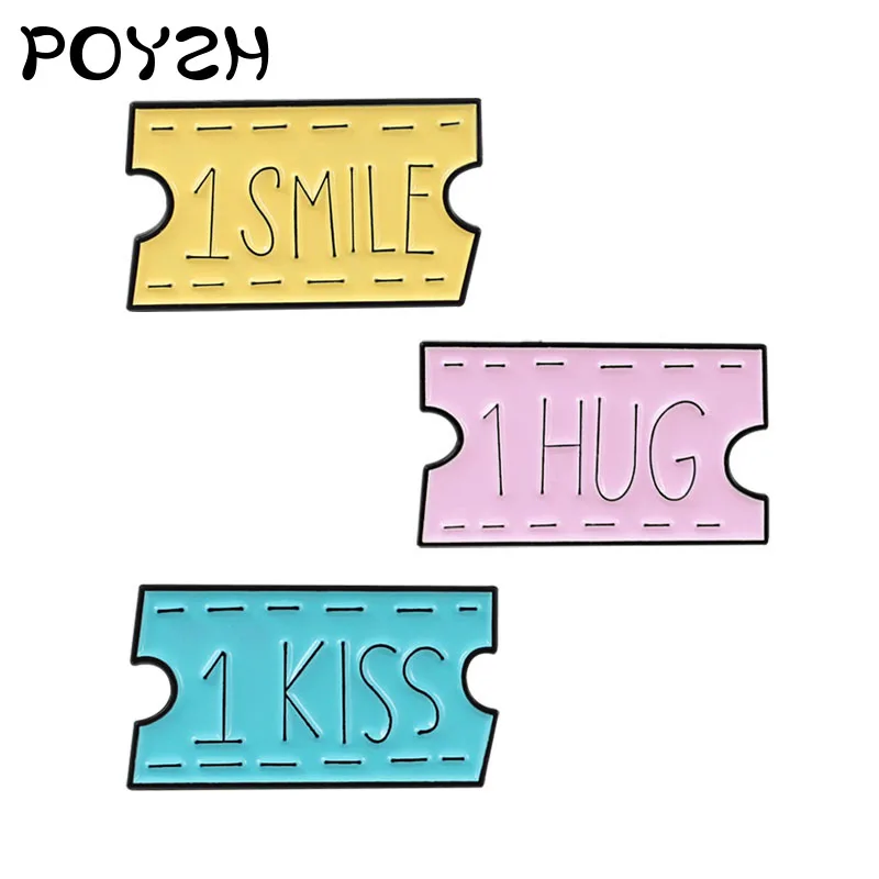 Эмалированная брошь с надписью 1 smile Hug kisses триколор украшение для влюбленных на