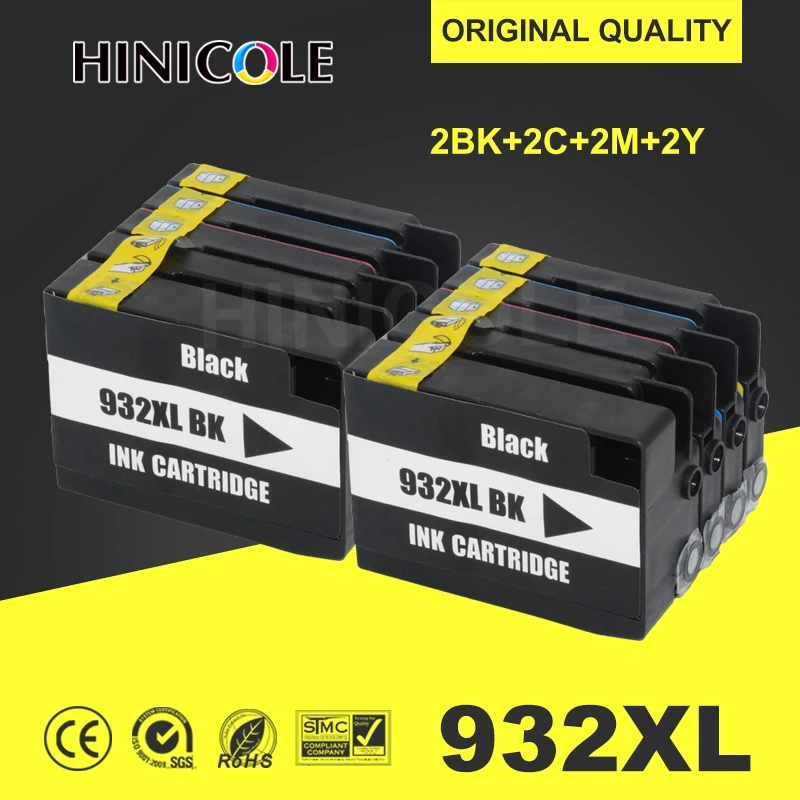 HINICOLE 8 Pcs 932 933 Ink Cartridge Replacement For HP 932 933 XL Cartridges Officejet 6100 6600 6700 7110 7610 7612 Printer