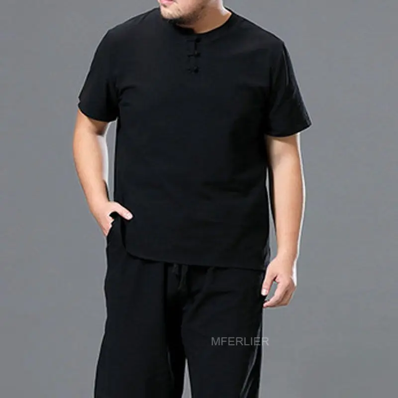 Летняя мужская рубашка обхват груди 155 см 5XL 6XL 7XL 8XL 9XL 10XL хлопок лен с коротким