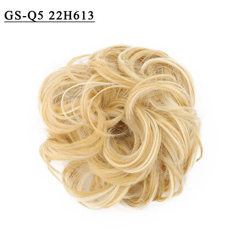Free Beauty Curly Chignon Brown Blond Hazel Ombre Synthetic Hair Bun Extensions Rubber Band Heat Resistant Fiber for Women Girls - Цвет: GS-Q5-22H613