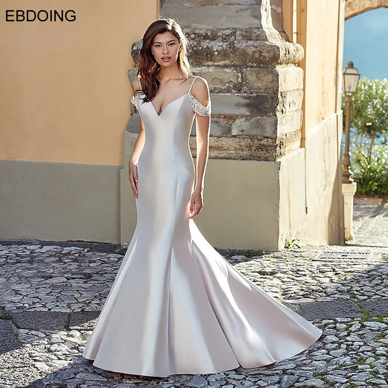 

Vestidos De Novia Elegant Wedding Dress Mermaid V-neck Neckline Spaghetti Straps Custom Made Plus Size Wedding Gown