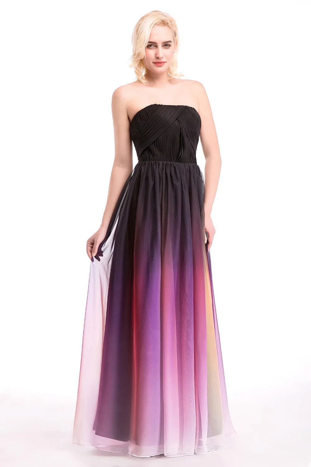 Ruthshen градиент Омбре шифоновое вечернее платье без бретелек vestido de festa Плиссированное женское вечернее платье для выпускного вечера