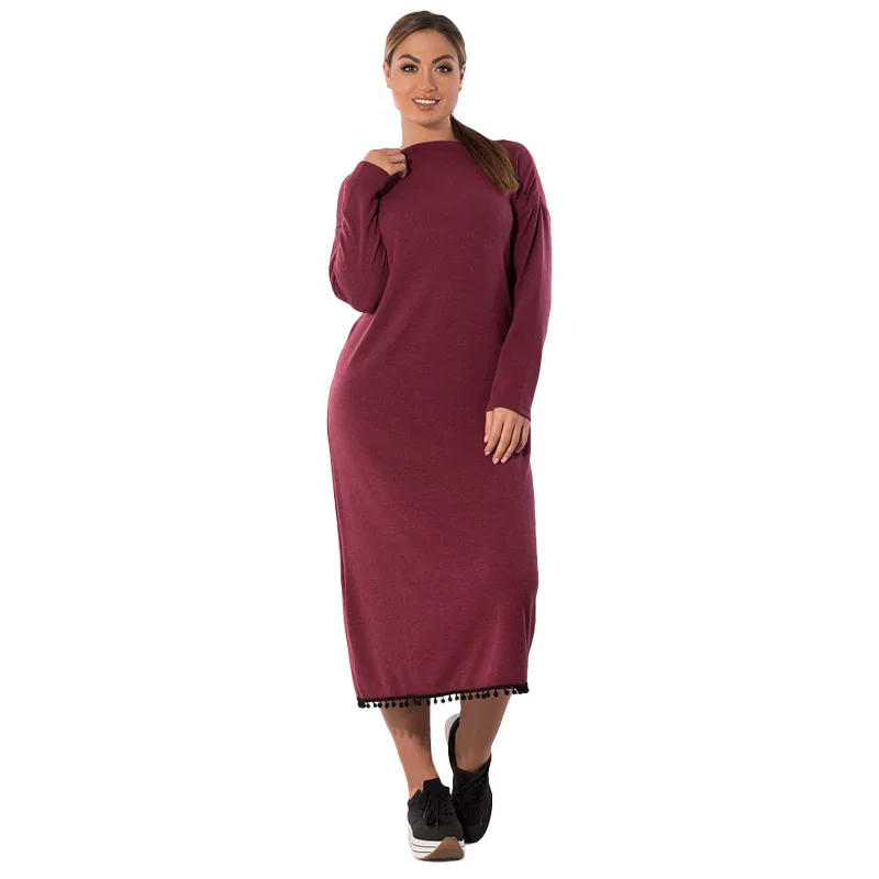 Женское однотонное прямое платье с длинным рукавом и круглым вырезом|loose dress|dresses