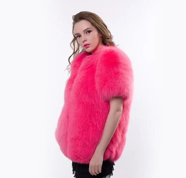 Женский жилет из натуральной кожи с коротким рукавом и лисьим мехом|fox fur vest|fox furvest