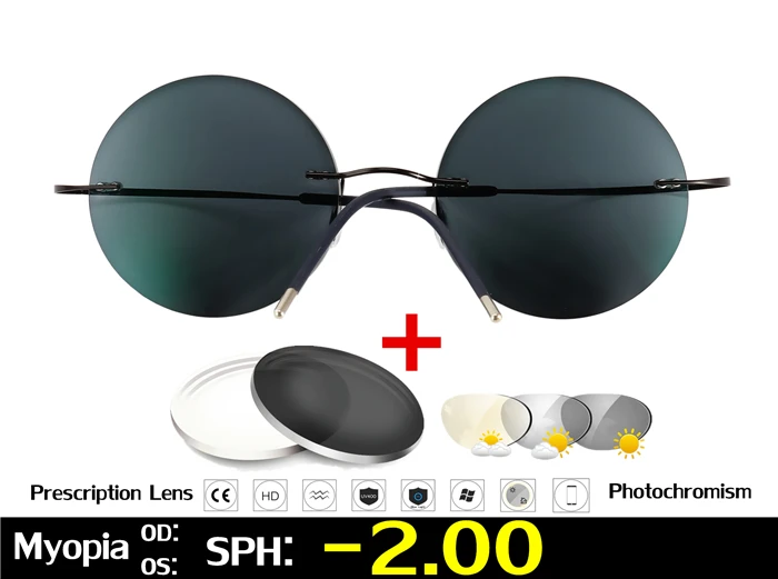 Black Myopia -2.00 Титан очки без оправы, очки для близорукости, фотохромные очки Для мужчин Для женщин Хамелеон очки с диоптриями-1,0 1,5 2,0 2,5 3,0 - Цвет оправы: Black Myopia -2.00