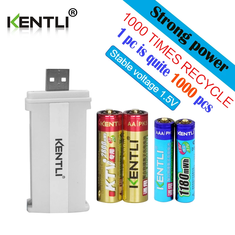 KENTLI 4 шт. 1 5 В AA AAA li polimer литиевая батарея + 2 слота smart charger прямые продажи с фабрики