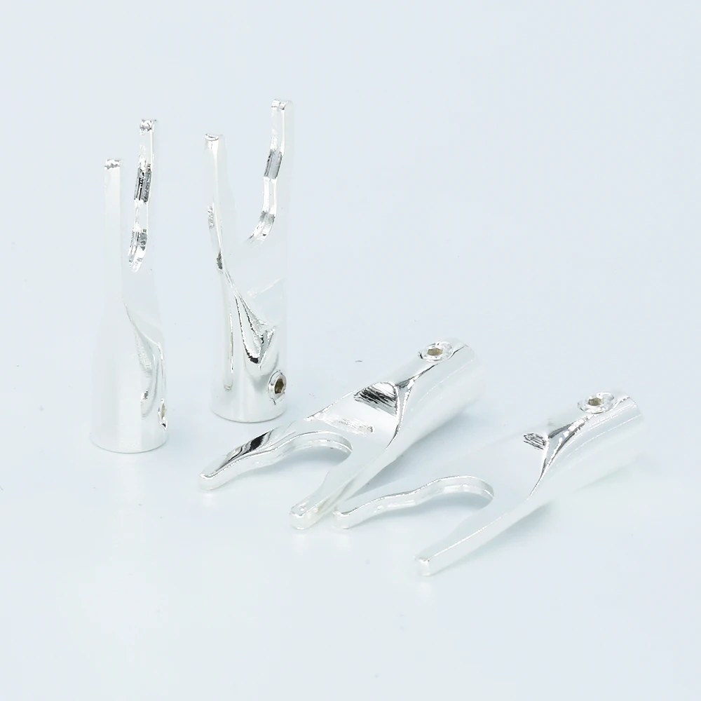 

8x Pure Silver Plated Copper Spade Plug Speaker Cable Wire Connector HiFi Spade plug connector