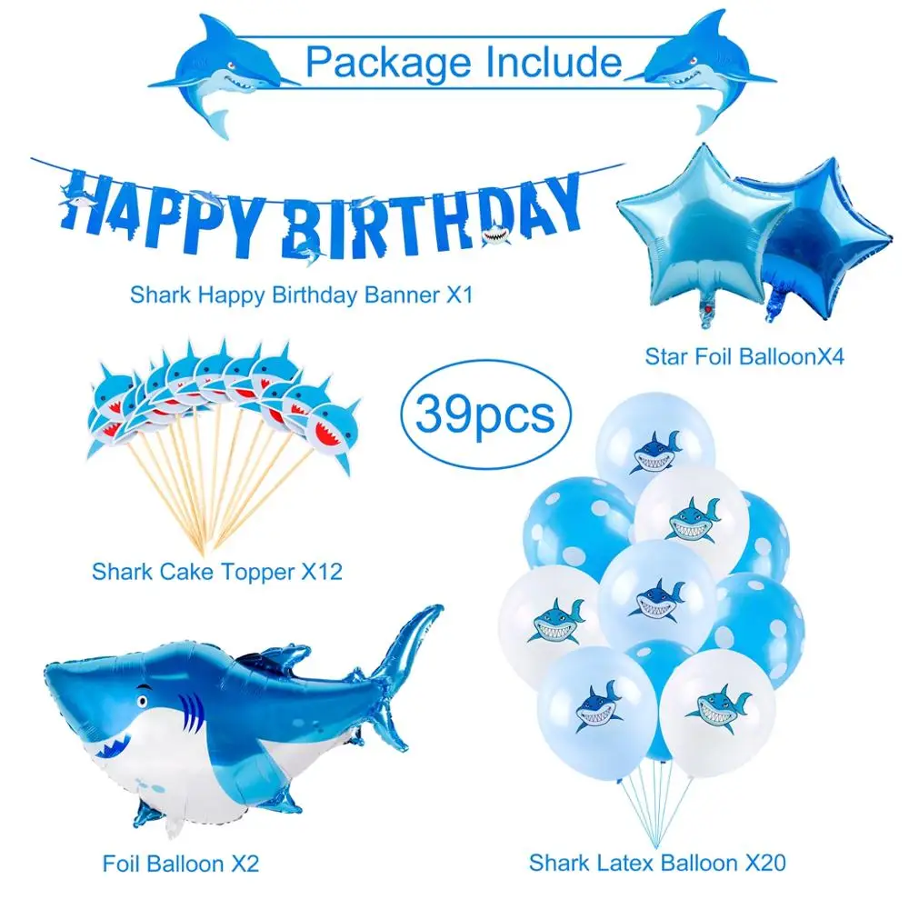 Акула Happy День рождения украшения MarineTheme партия выступает для детей 1st 2nd 3rd 4th 5th 6th