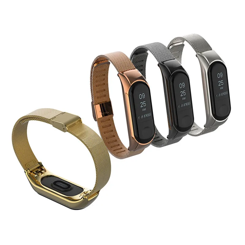 Миланский Золотой металлический ремешок с пряжкой для Xiaomi Mi Band 3 сетчатый Браслет