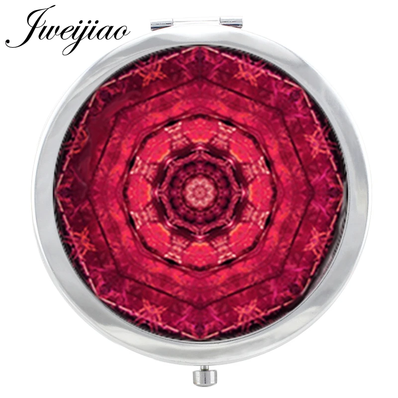 JWEIJIAO Women Mandala Yoga Henna Zen Glass Cabochon Makeup Mirror geometry Girls Beauty Tools Floding Round Pocket | Красота и