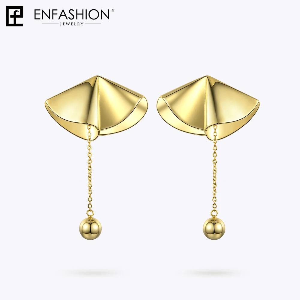 Enfashion, женские серьги-капли с драпировкой, Длинные латунные большие шариковые серьги золотого цвета, модные ювелирные изделия, серьги EF181073 - Окраска металла: Yellow gold color