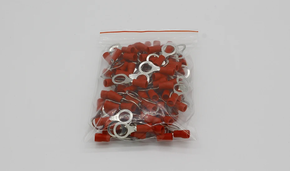 RV1.25-8 красный круговой 22-16 AWG 0,5-1.5mm2 изолированный Кольцевой зажим Соединительный кабель с разъемом кабеля разъем провода 100 шт./упак. RV1-8 RV