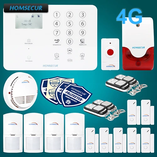 Homsecur беспроводный 4G SMS автодозвон охранной сигнализации Системы + детектор дыма