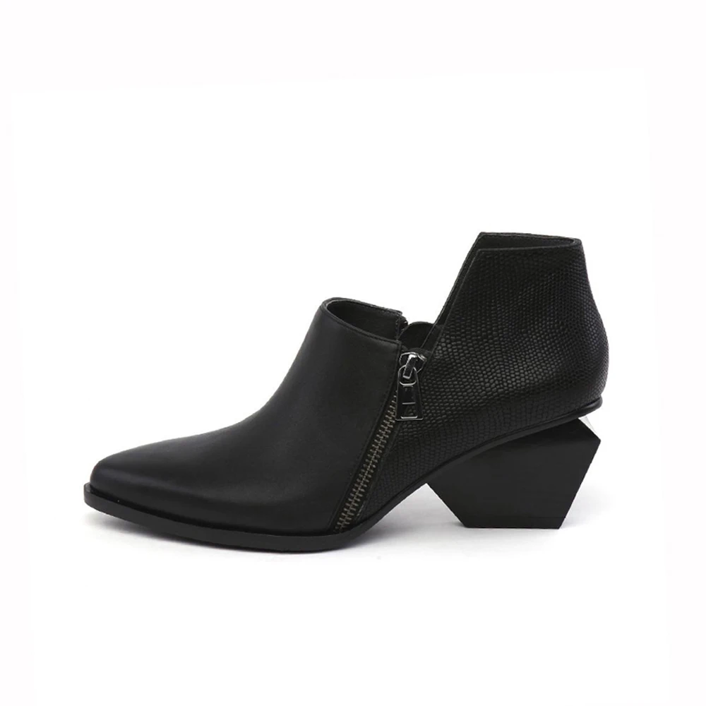 Осенние женские ботинки из меха пони ботильоны натуральной кожи с острым носком