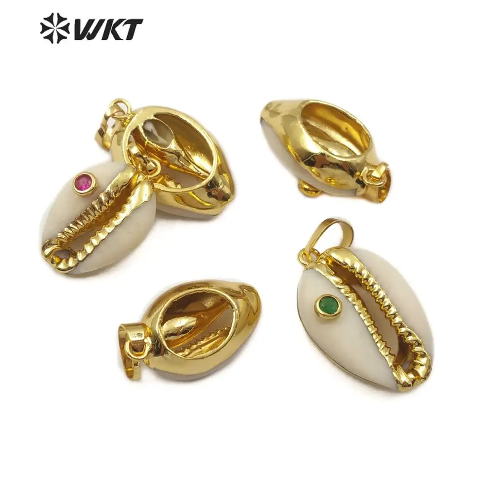 WT JP141 раковина Cowrie кулон натуральный Cowry с CZ бисером Шарм красочная Подвеска из