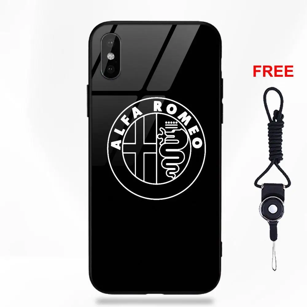 as picture Vvcqod Мягкий ТПУ оправа закаленное стекло Модный чехол Alfa Romeo Логотип для Apple IPhone X XS Max XR 5 5C 5S SE 6 6 S 7 8 Plus - Цвет: as picture