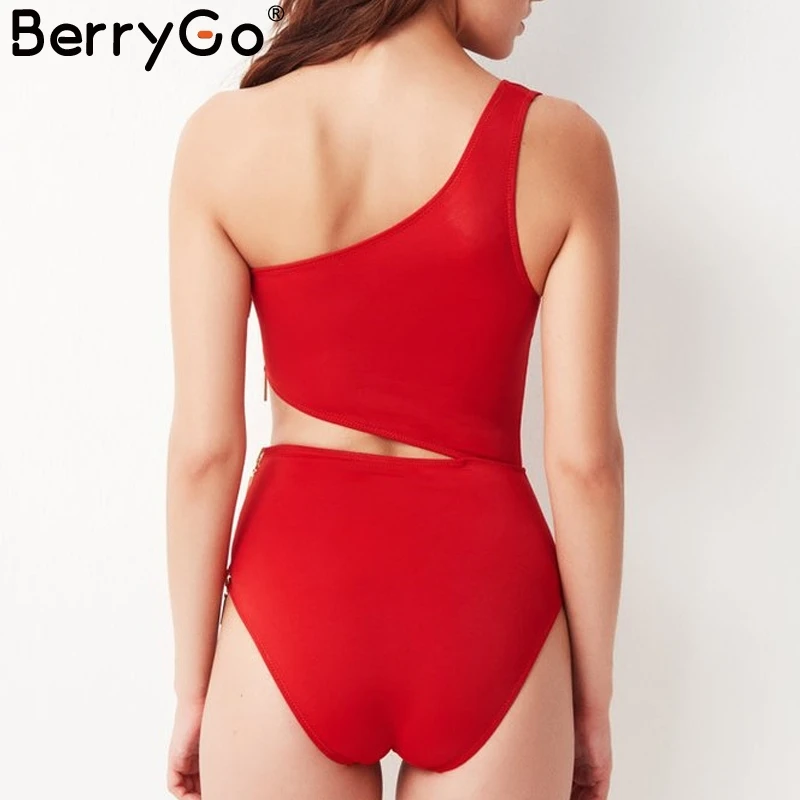 BerryGo сексуальный женский купальник с боковой шнуровкой, высокая талия, цельный черный женский купальник, летняя пляжная одежда, женские купальники