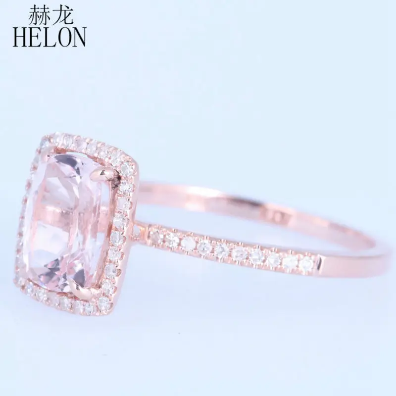 HELON невероятное 6x8 мм Подушка 1.37CT морганит& 0.2ct бриллианты обручальное кольцо Soild 10 K розовое золото украшения для помолвки кольцо