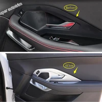 auto accessory for jaguar e pace e pace 2018 2020 abs inner door pull doorknob handle bowl cover trim matte carbon fiber style