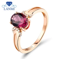18k gold ring engagement diamond natural oval 6x8mm tourmaline for birthday party lj14j238