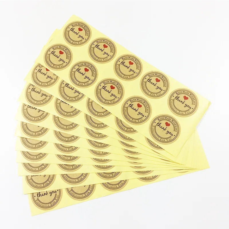 

1000 Pcs/lot Retro "Thank you" Round Kraft Seal sticker For handmade products "Handmade with Love" stickers Label Wholesale