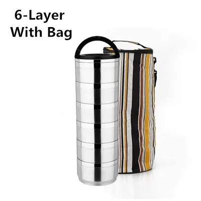 6-Layer with Bag Высокое качество 304 нержавеющая сталь Ланч-бокс для детей для пикника многослойный Бенто-бокс кухонный пищевой контейнер Теплоизоляционный Ланч-бокс - Цвет: 6-Layer with Bag