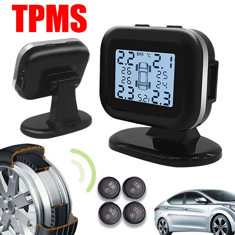 Vehemo 5 в ЖК-дисплей TPMS монитор давления в шинах Универсальный Tmps цифровой USB солнечная зарядка внешний внутренний датчик система мониторинга