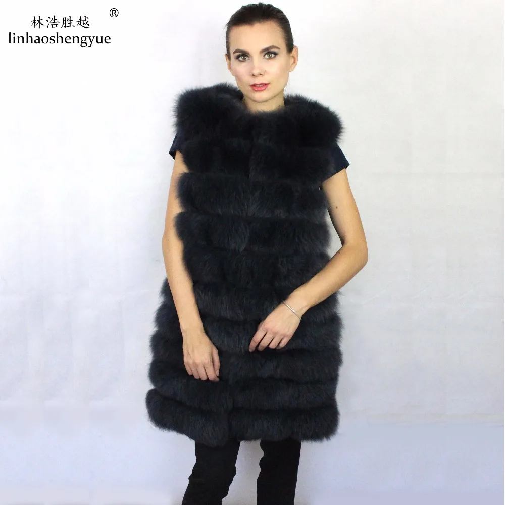 Linhaoshengyue 2017 HOT Selling 100% Fox Fur Women Coat with Leather Sleeves Warm Fashion  Detachable Sleeves