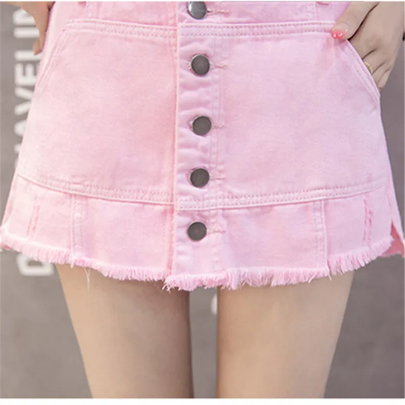 Летние розово белые популярные джинсовые шорты пляжные милые однобортные