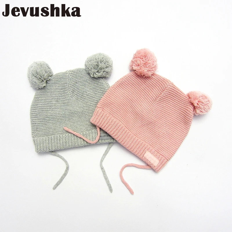 Winter Cotton Baby Hat Knitted Beanie Girls and Boys Bomber Caps Cute Ears Hats for Kids Beanies Gorro HT014 | Детская одежда и
