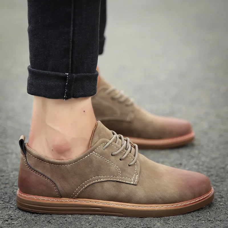 Men Shoes Comfortable Loafers Fashion Casual Lace-up Quality PU Leather Snekers 2019 Spring Men's Flat | Обувь