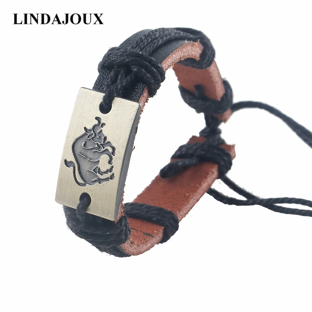 Мужской и женский браслет LINDAJOUX черный кожаный с 12 созвездия зодиака | Украшения