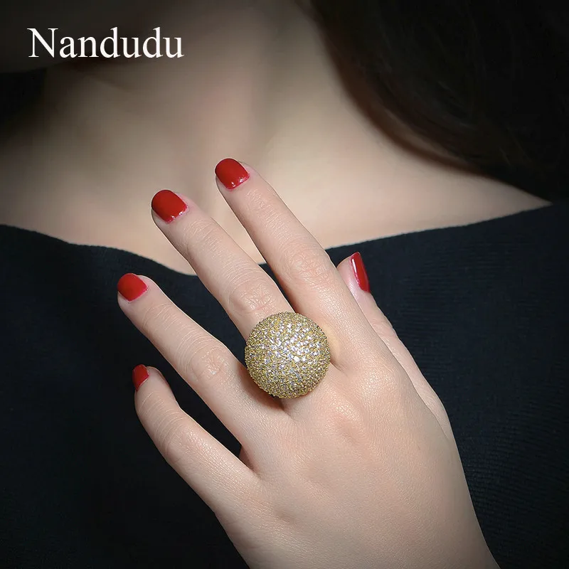 Nandudu роскошные кольца золотого цвета с кубическим цирконием, модные ювелирные изделия, подарок для женщин и девушек, вечерние кольца, кольца, аксессуары R1049