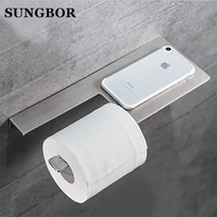 304 stainless steel bathroom paper roll holder with phone shelf toilet paper holder tissue box bathroom mobile phone towel rack