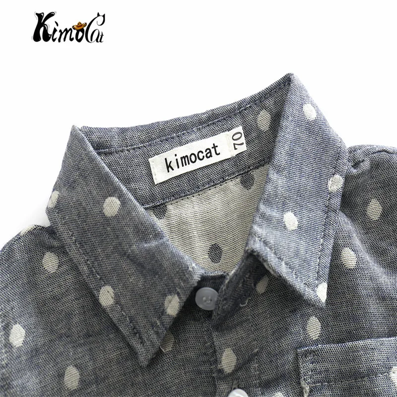 kimocat new High quality baby boy clothes Spring and Autumn long-sleeve fashion polka-dot lapel shirt + denim pants |