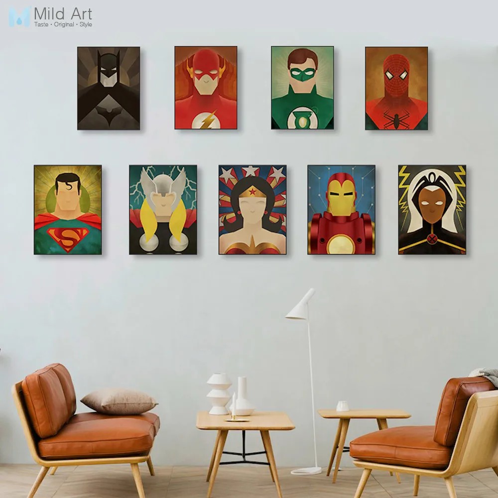 Superheros мститель Фильм Винтаж поп абстрактный плакат печатает мультфильм стены искусства картина Детская комната Декор холст живопись без рамки