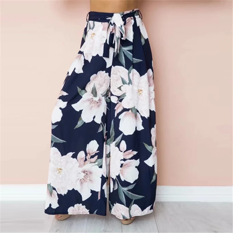 Женские широкие брюки с принтом в стиле ретро летние свободные высокой талией