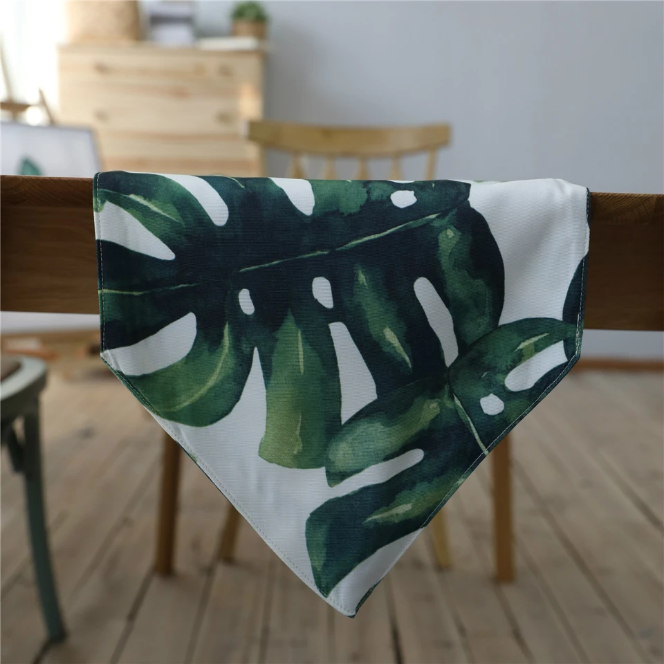 

Nordic Pastoral Style Waterproof Turtle Bamboo Plant Pattern Table Runner Decorative & Thick Polyester Table Flag Cabinet Cover