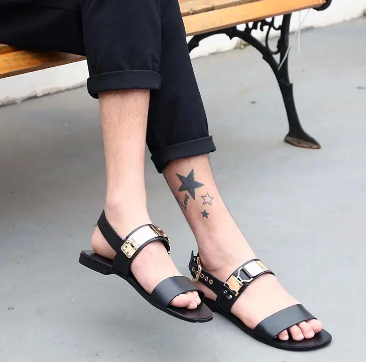 Сандалии мужские из натуральной кожи повседневная Уличная обувь плоская подошва