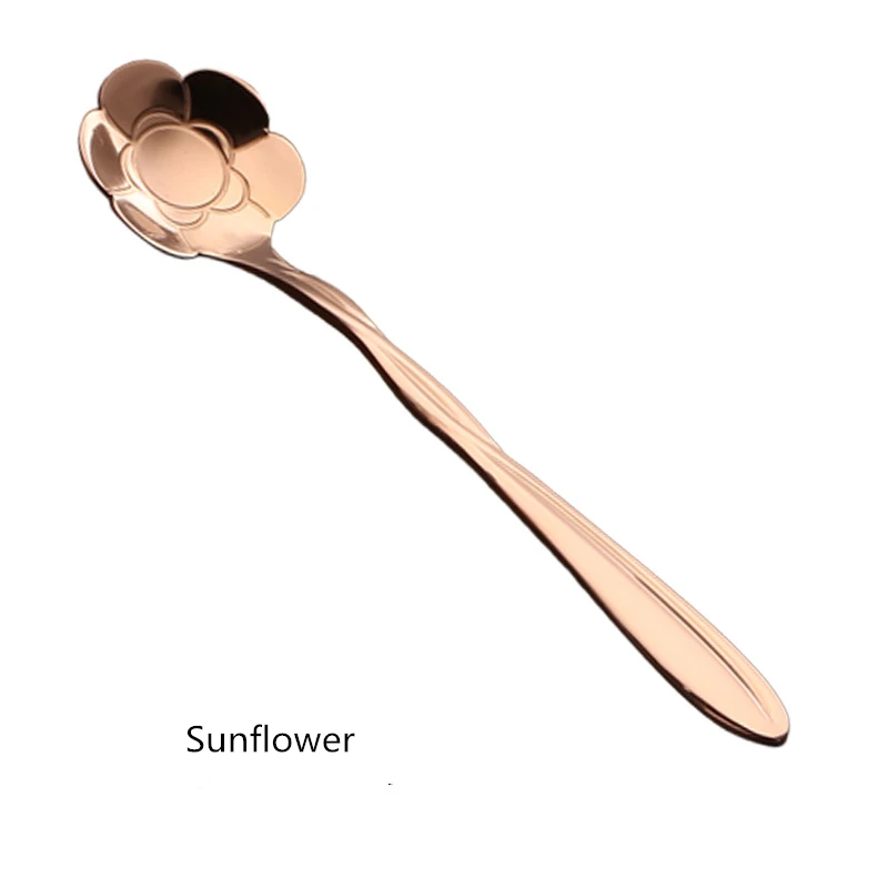 Sunflower 1 шт. из нержавеющей стали японские креативные ложки с цветами Молоко Кофе ложка Мороженое Конфета чайная ложка - Цвет: Sunflower