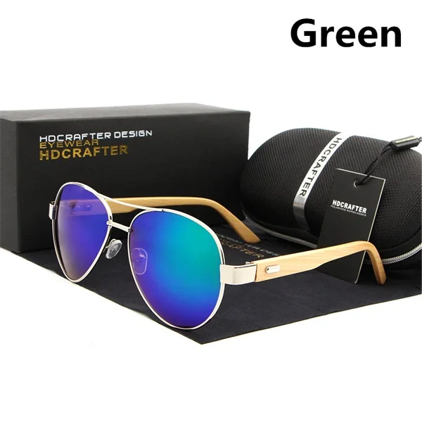 Green HDCRAFTER бамбуковые солнцезащитные очки, брендовые дизайнерские женские очки с деревянными ножками, оправа из сплава, солнцезащитные очки, очки, UV400 Oculos de sol - Цвет линз: Green