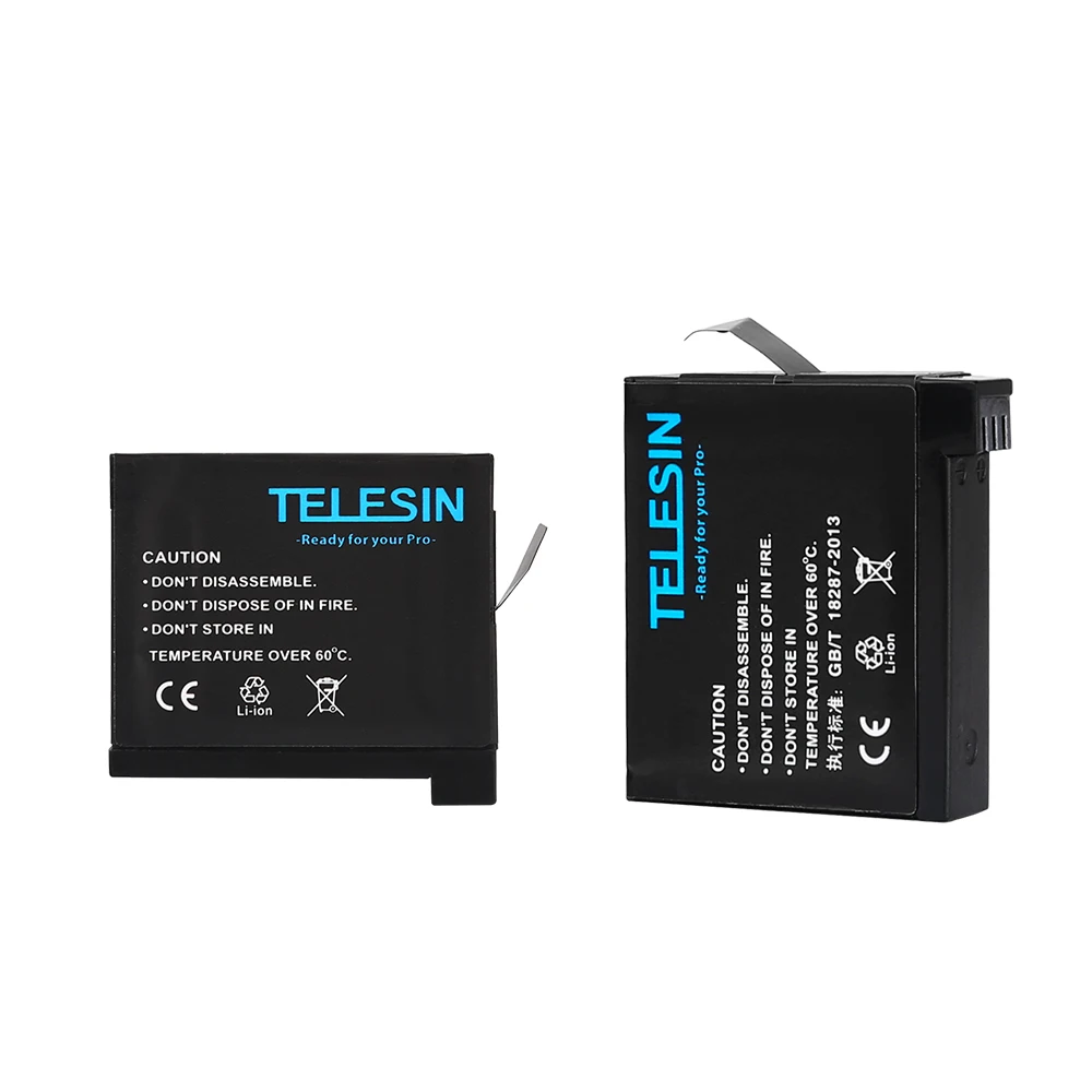 TELESIN 2 шт. 1200 мАч Rechargebale аккумулятор для GoPro Hero 4 черный серебристый цвет комплект