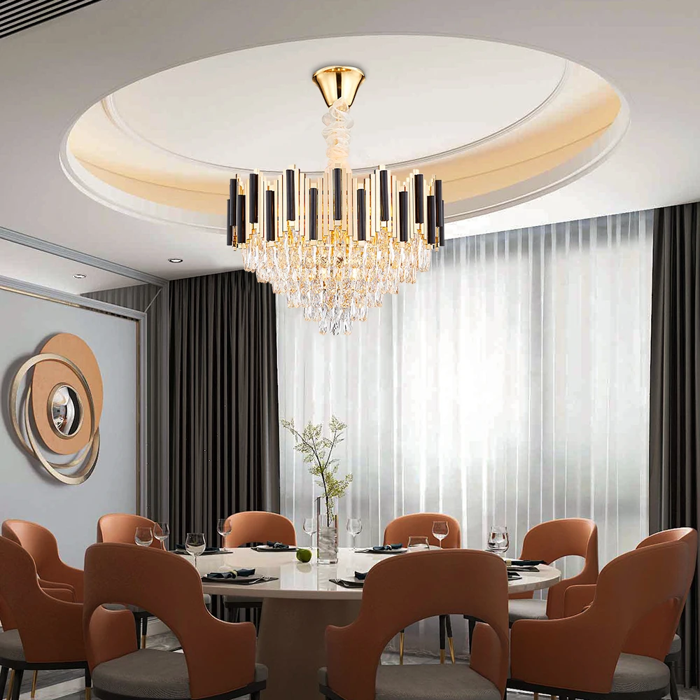 

Luxury modern crystal gold and black chandelier lighting in the dining room round dining room chain e14 bedroom led chandeliers