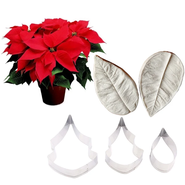 Poinsettia Рождество цветок лепесток Veiner& Cutter силиконовые формы помадка формы украшения торта инструменты Шоколадный Gumpaste, SugarCS265