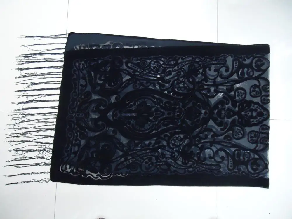 Bland Новый Шелковый бархатный шарф с принтом в виде черной вазы женский модный