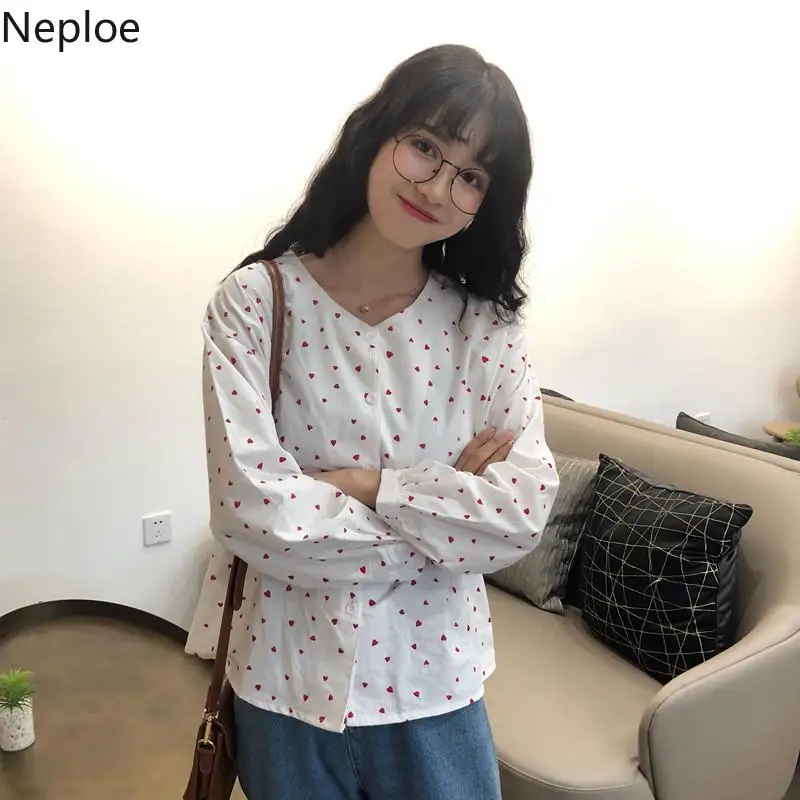 Neploe Harajuku с принтом сердца Весна 2019 женские Топы Новая мода однобортный Blusa