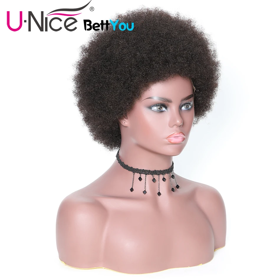 Unice hair Lace Front Human Hair Wigs Free Shipping Short Afro Kinky Curly Part 130% Density Remy | Шиньоны и парики