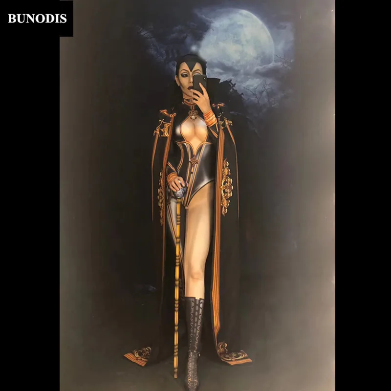 ZD362 Hallowmas Clothed Sorceress Jumpsuit & Cloak 3D Printed Personality Costumes Nightclub Party Stage Wear Show Time