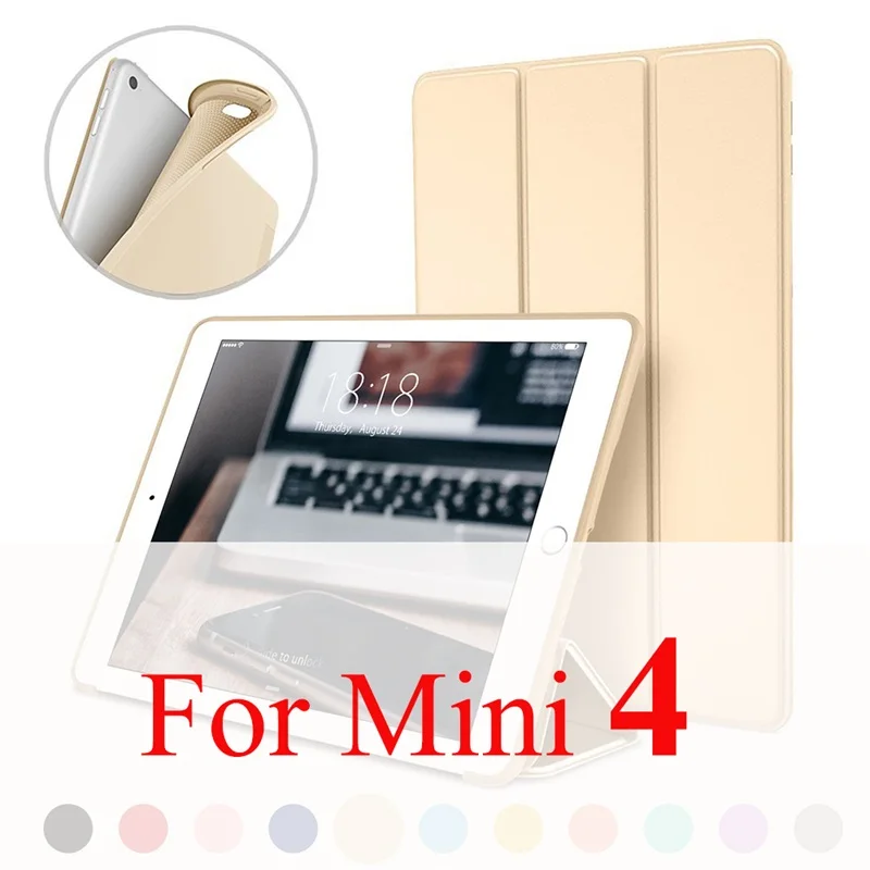 Golden For mini 4 Чехол для Apple iPad Mini 4 3 2 1, тонкий чехол из искусственной кожи, мягкий силиконовый чехол с подставкой для iPad Mini 5, чехол - Цвет: Golden For mini 4